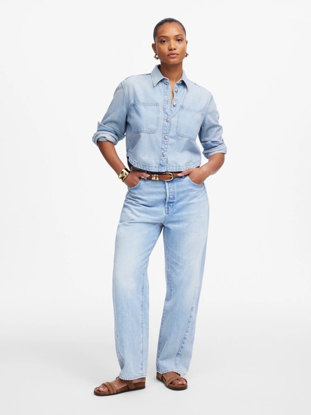 Madewell Curvy Pieced Barrel Leg Jeans in Foster Wash